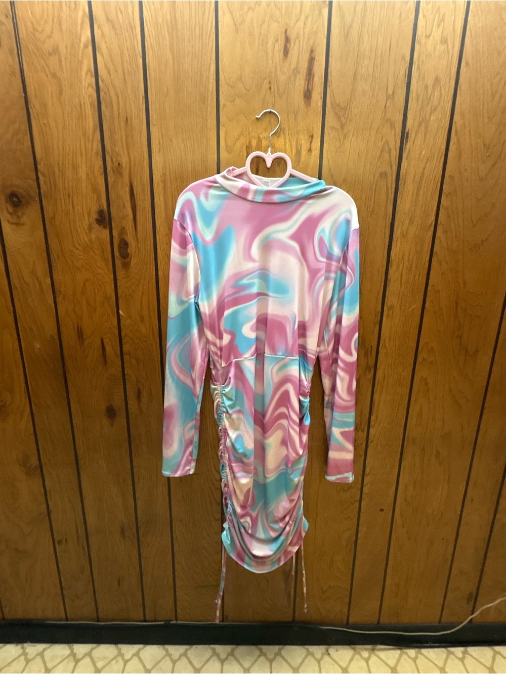 Bar III Pastel Marble Long Sleeve Ruched Dress - Pink & Blue